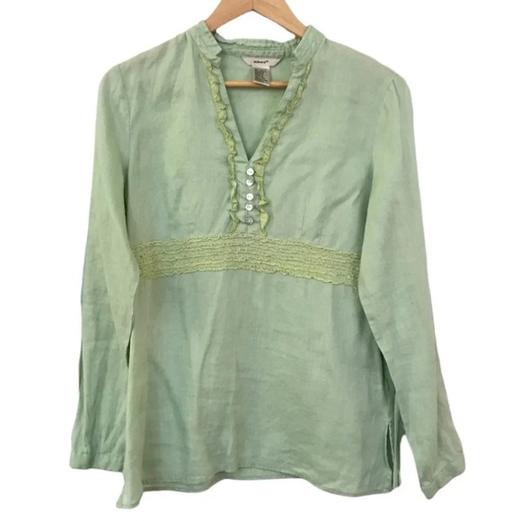 Y2K Edward Linen Blouse Fairy Whimsical Renfaire Medieval Ruffled Popover Top - Picture 1 of 9